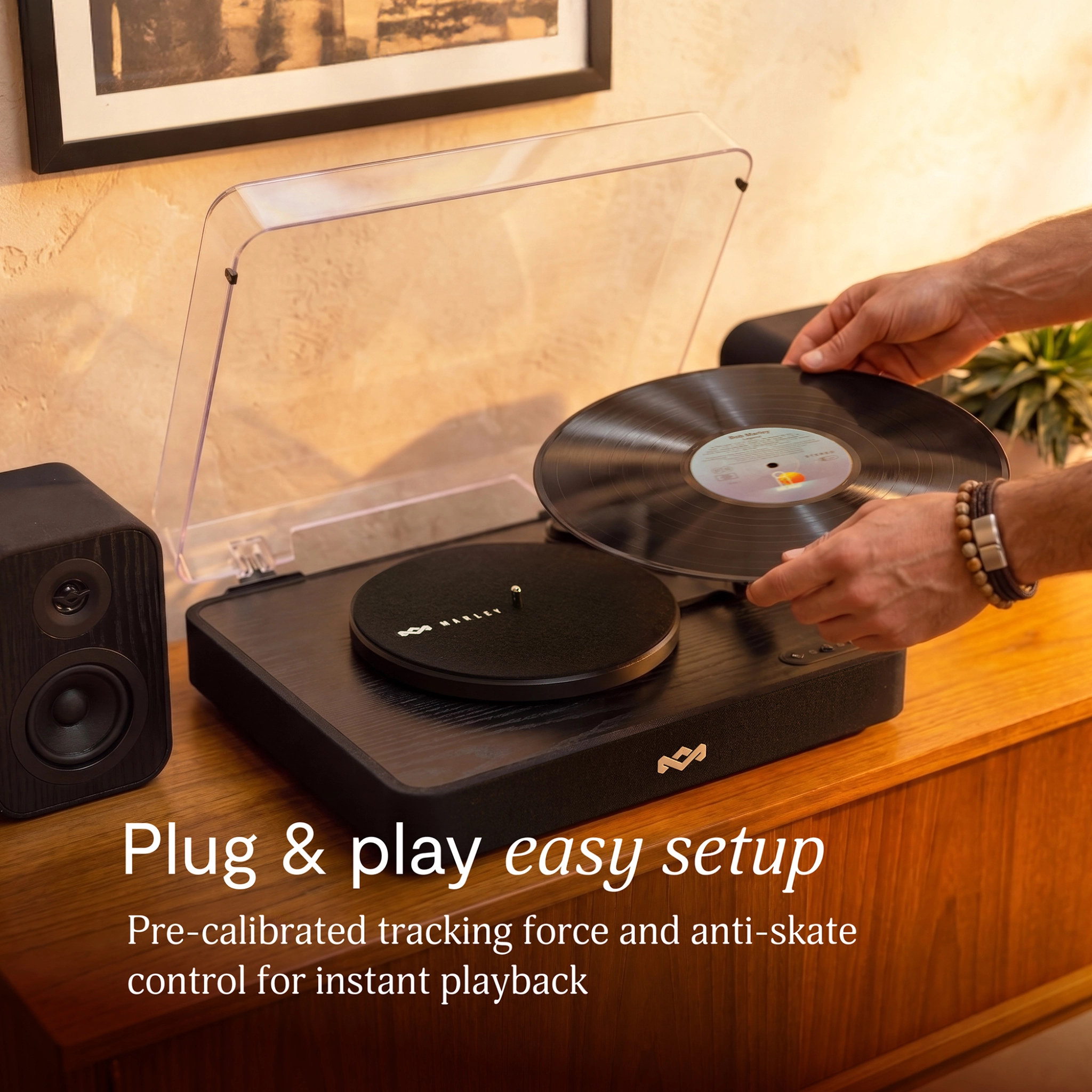 Marley Revolution Turntable and Speakers. Black