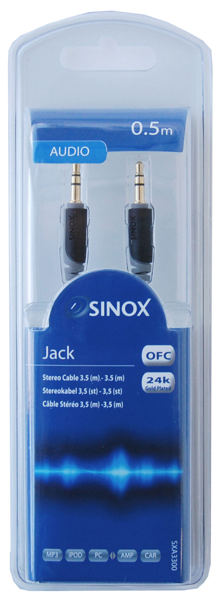 Sinox 3.5mm Mini Jack Cable. 0.5m. Grey/black