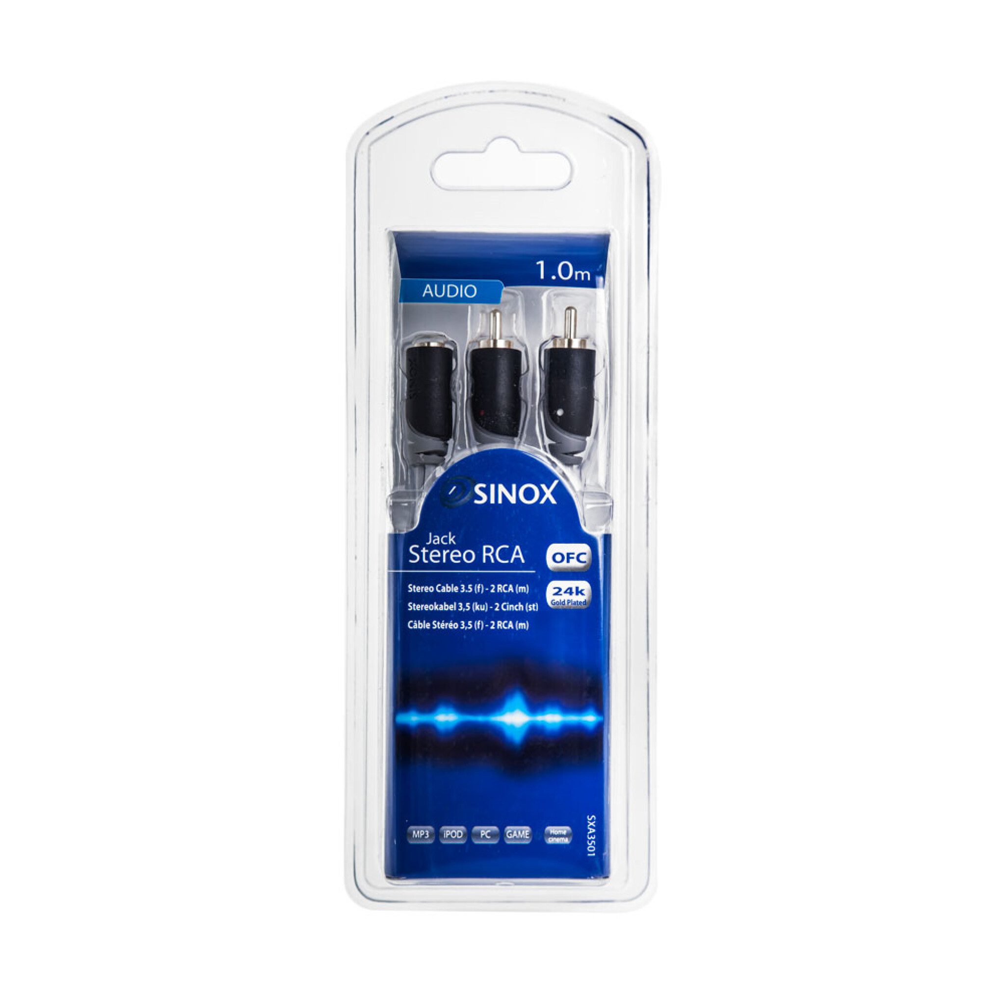 Sinox 3.5mm Mini Jack to Phono Cable. 1m. Grey/black