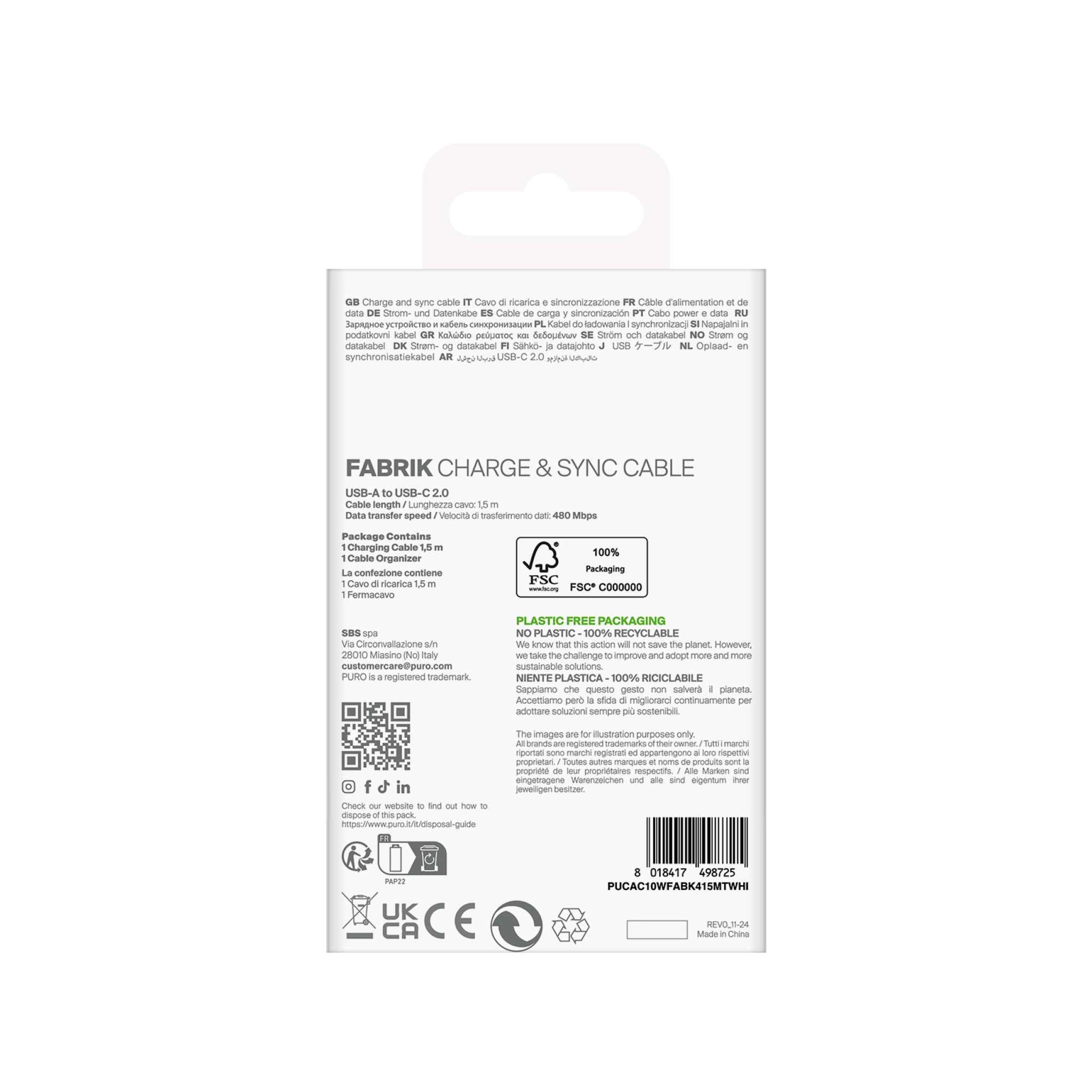 PURO Fabrik 2.0 USB-A - USB-C Charging and Synchronization Cable