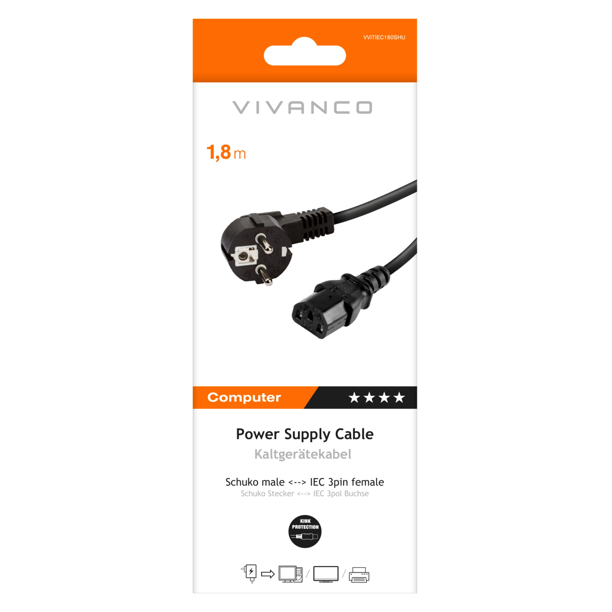 Vivanco Schuko power cord with IEC socket