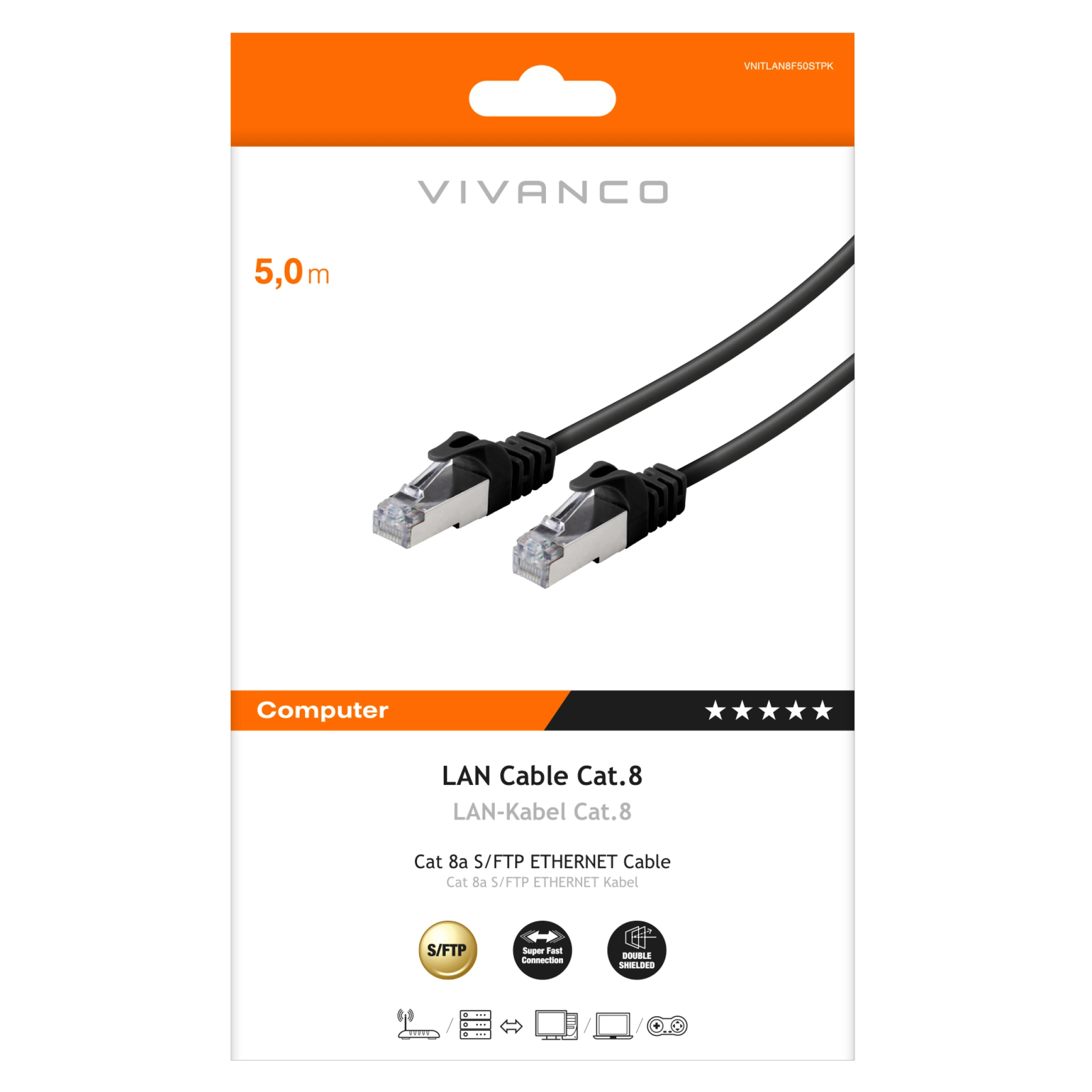 Vivanco S/FTP CAT 8 network cable. Black