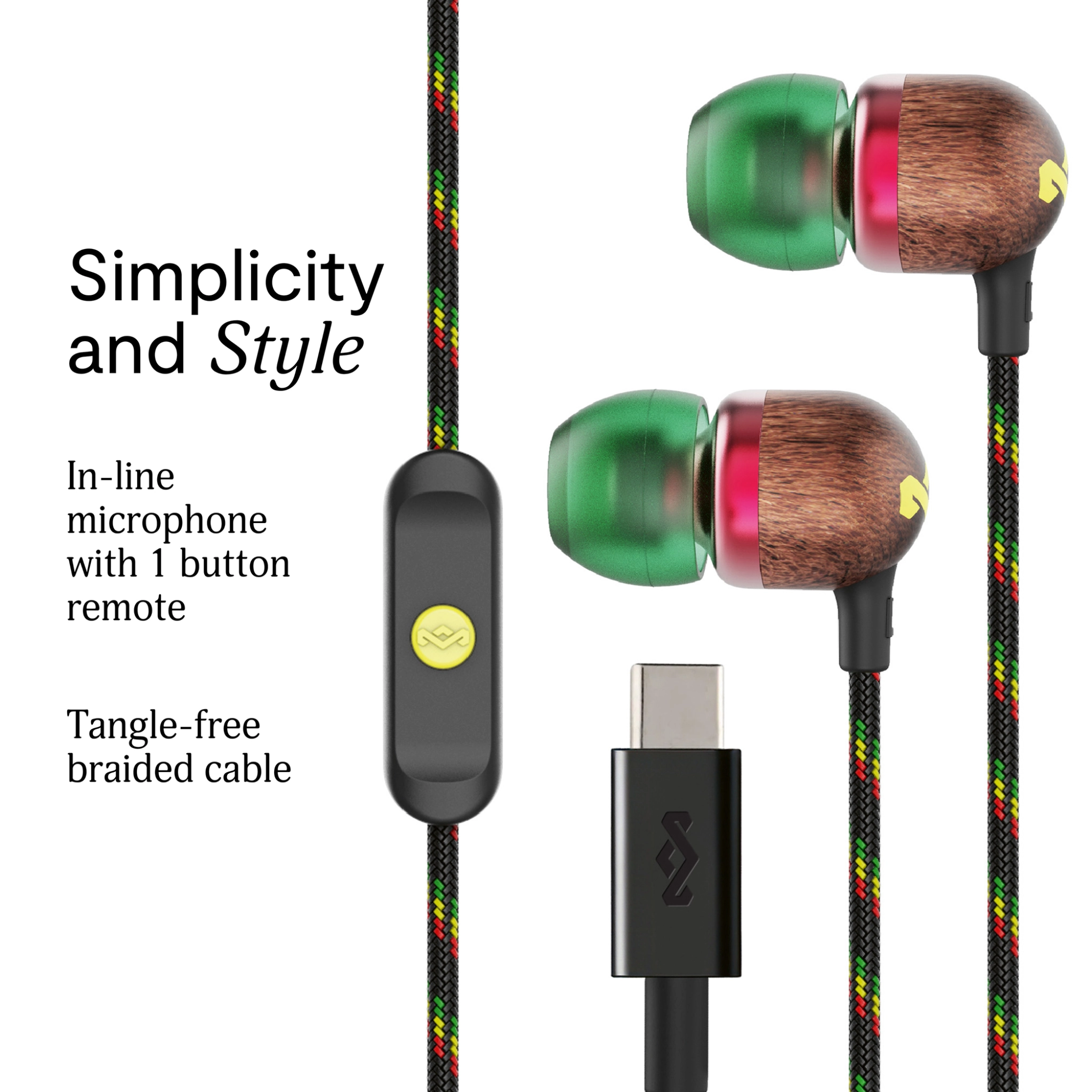Marley Smile Jamaica USB-C Earbuds. Rasta