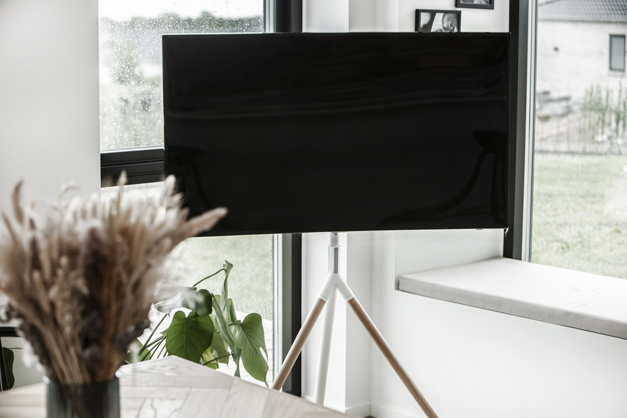 Sinox Tripod TV Floor Stand. 45"-65". White & Beech