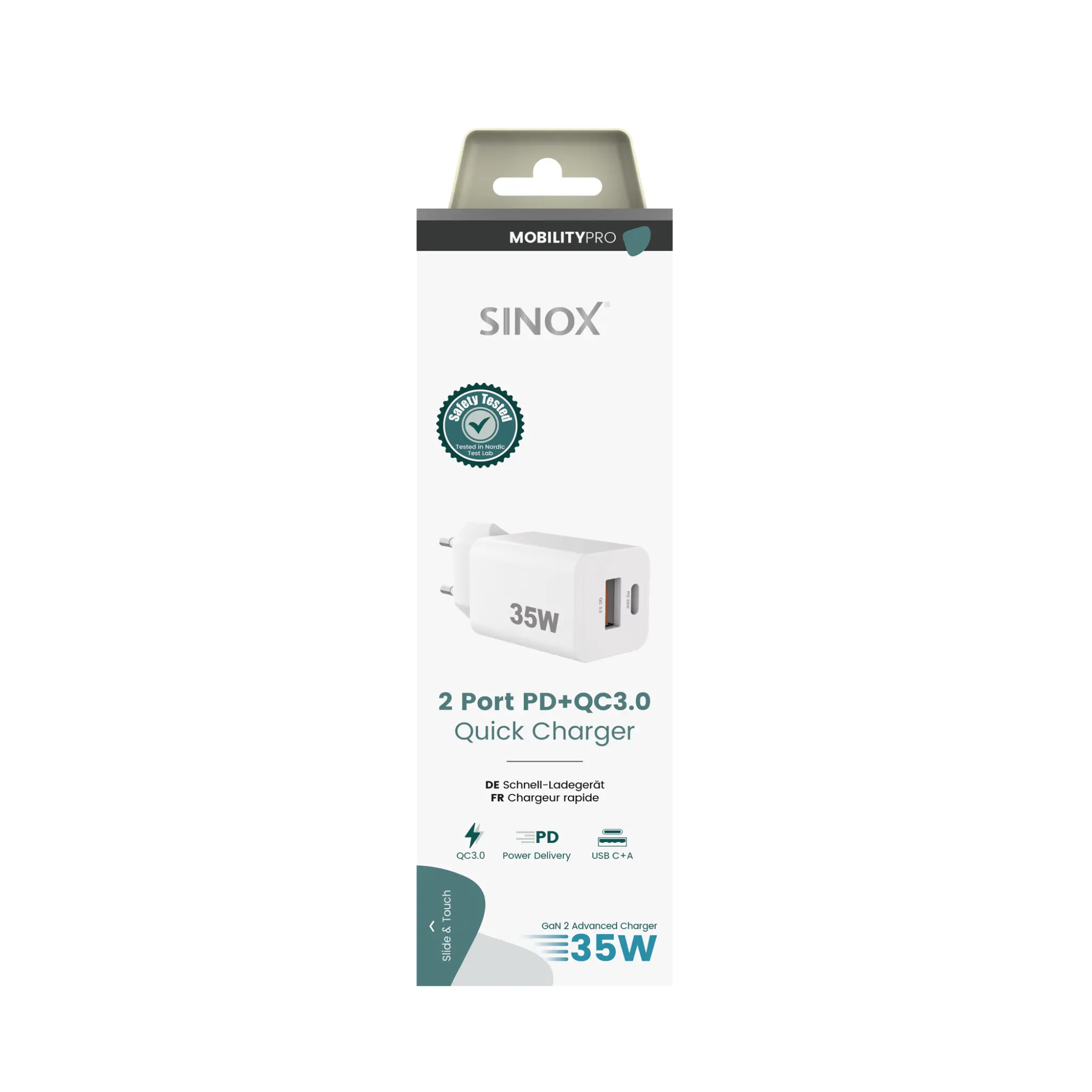 Sinox PRO Wall Charger USB-A+USB-C PD 35W. White