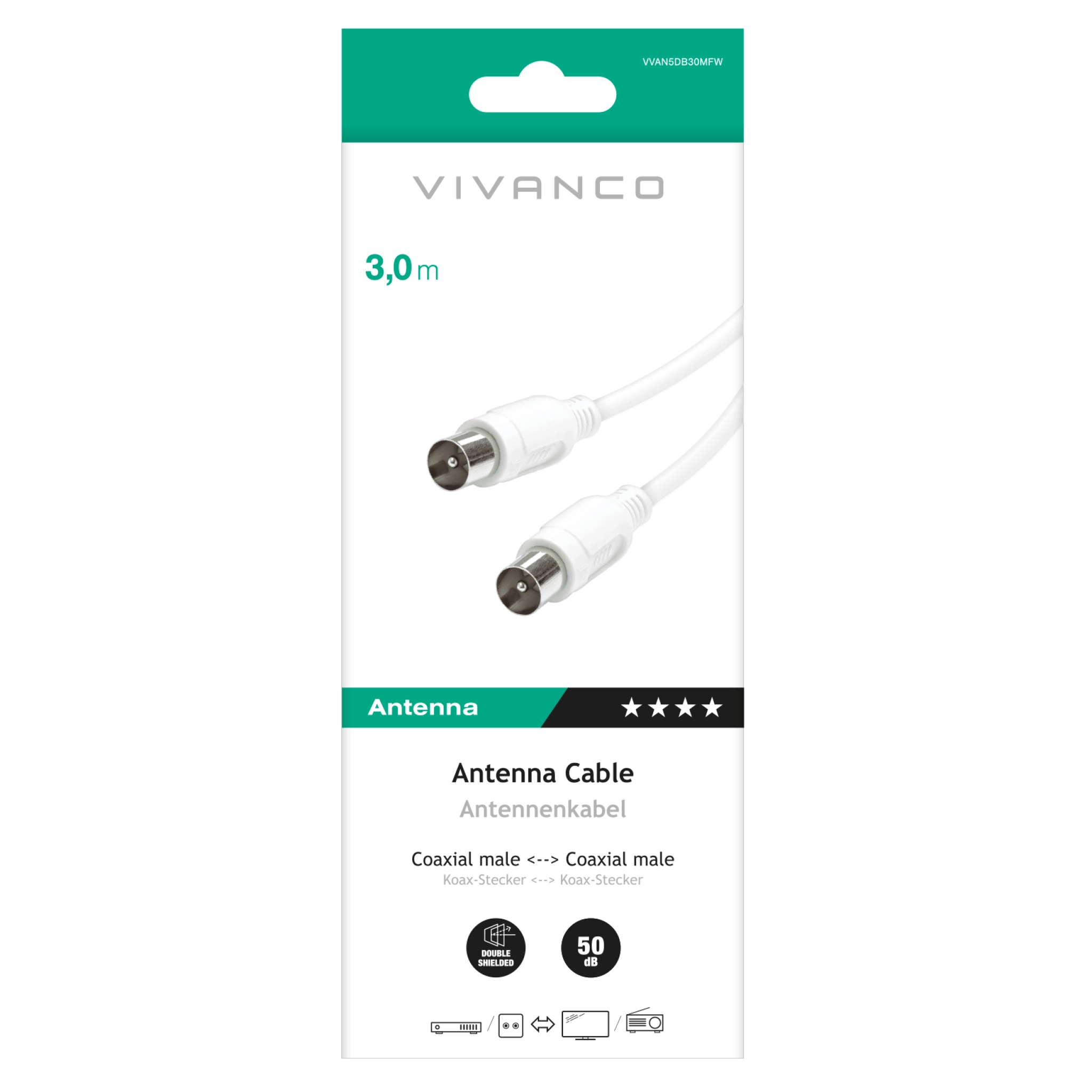 Vivanco Male/male Antenna Cable 50dB