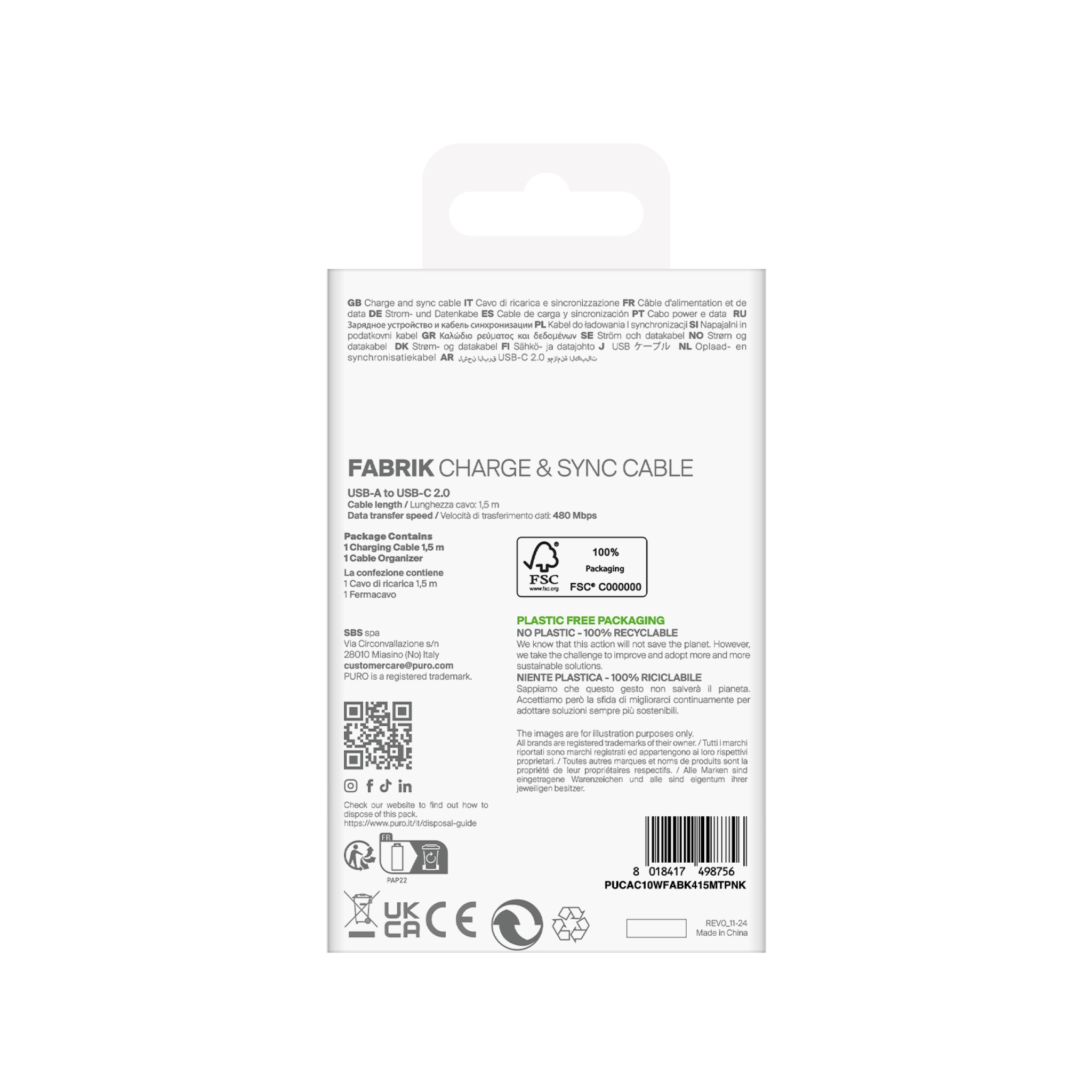 PURO Fabrik 2.0 USB-A - USB-C Charging and Synchronization Cable