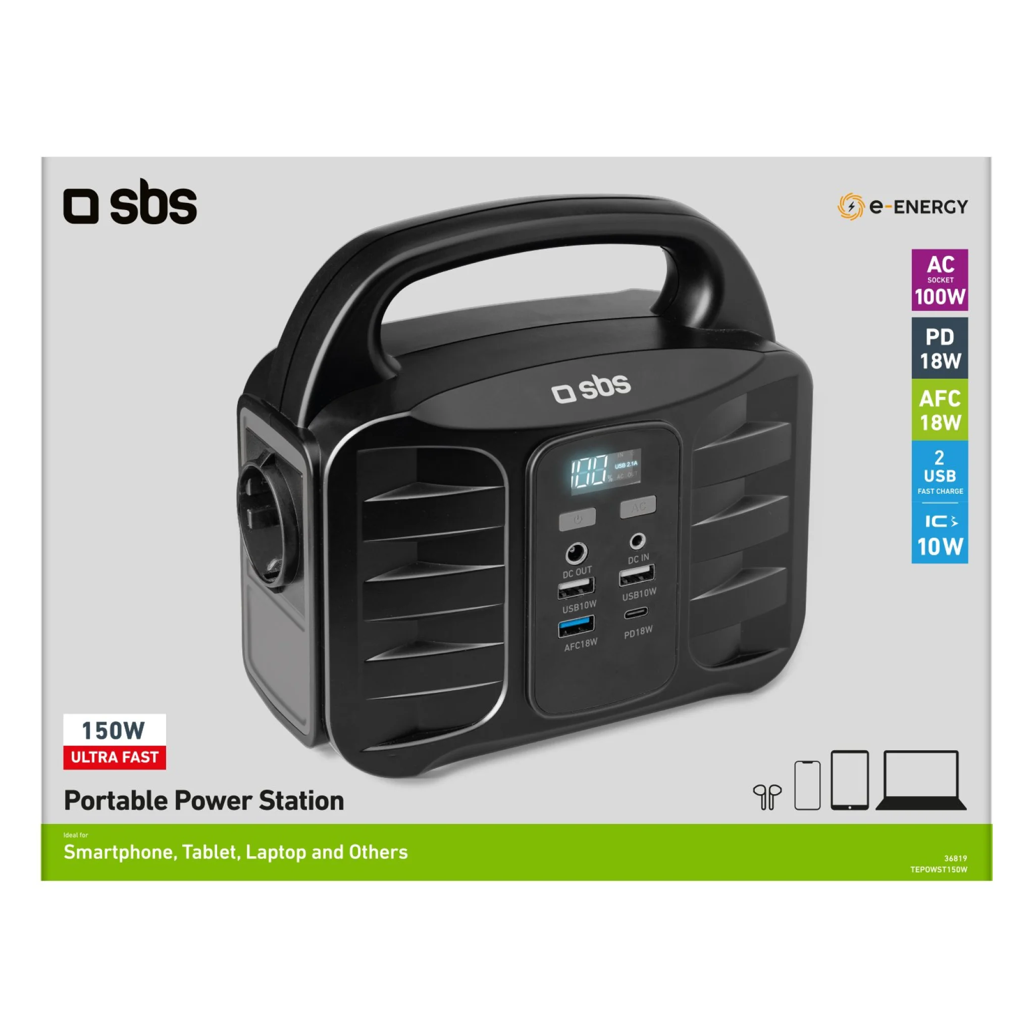 Sbs Portable 150W charging station. Black