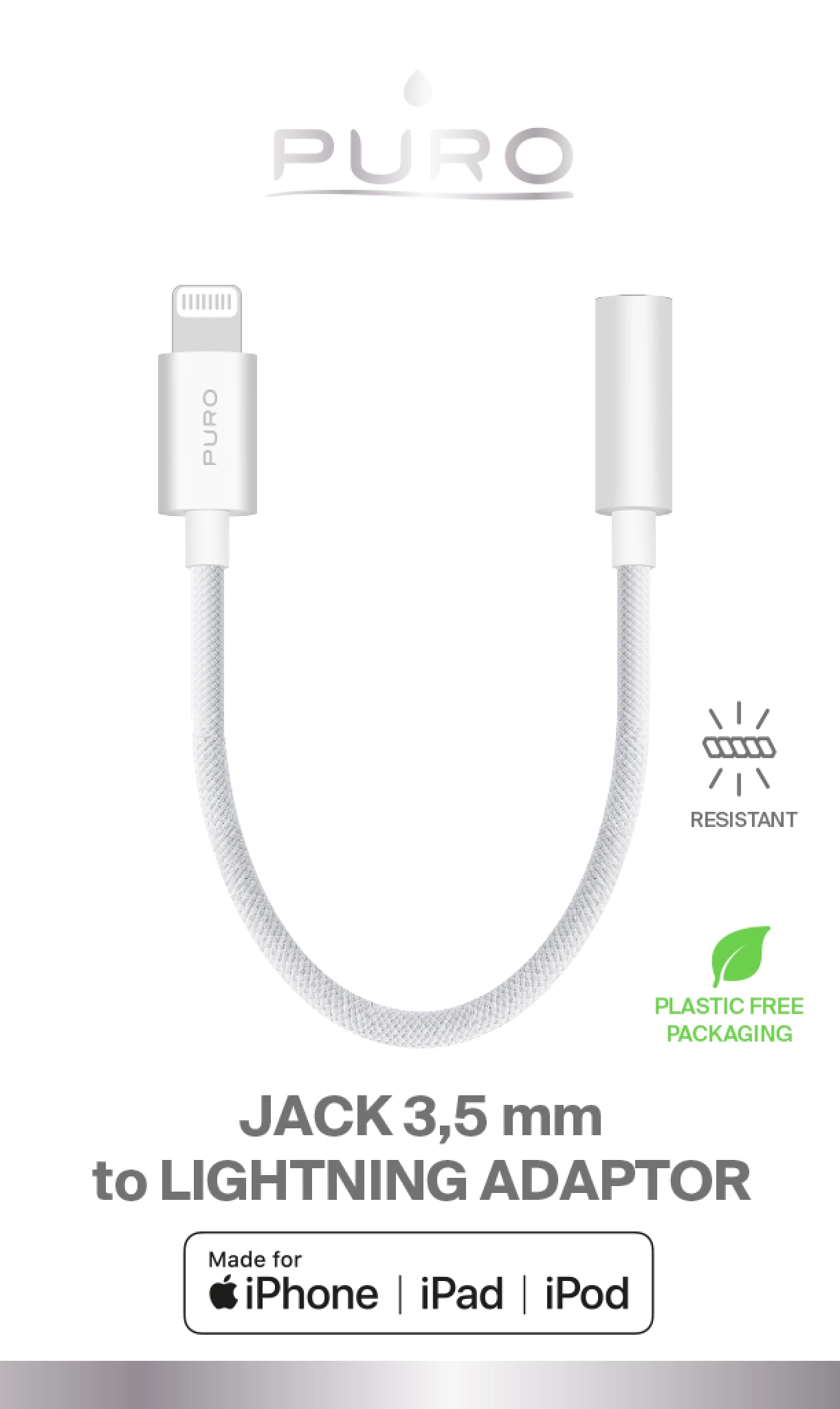 PURO Fabric Adapter from 3.5 mm Jack to Lightning
