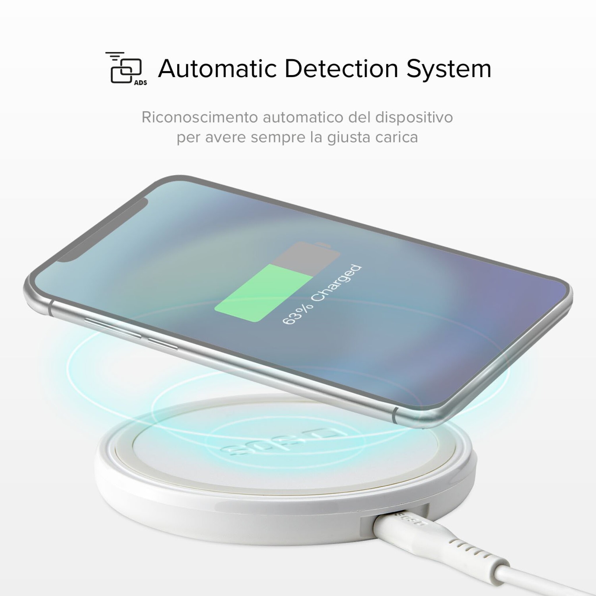 SBS Wireless 15W Qi Charger Pad. White