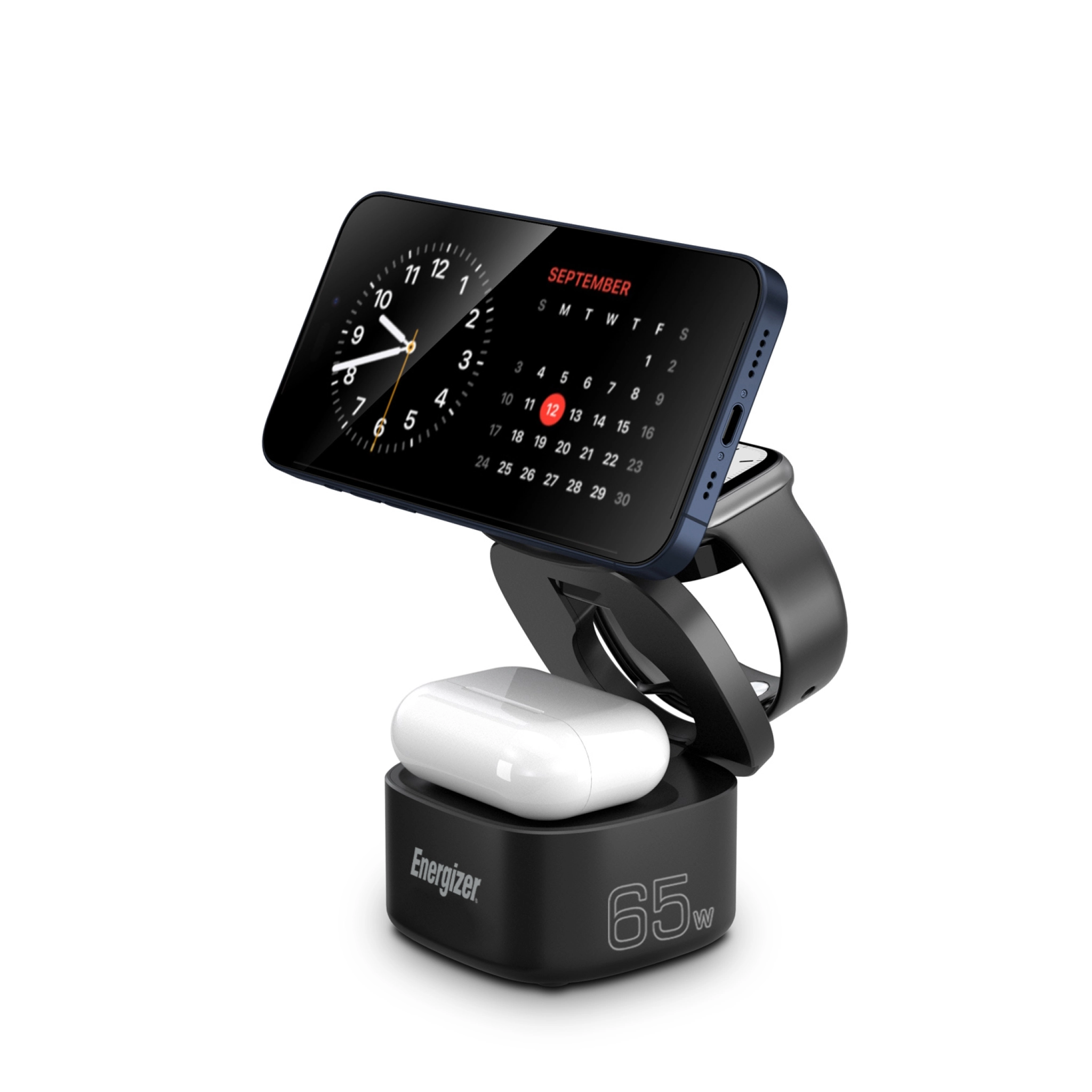 Energizer 3-in-1 Wireless Charging Station with 65W USB-C PD. Black