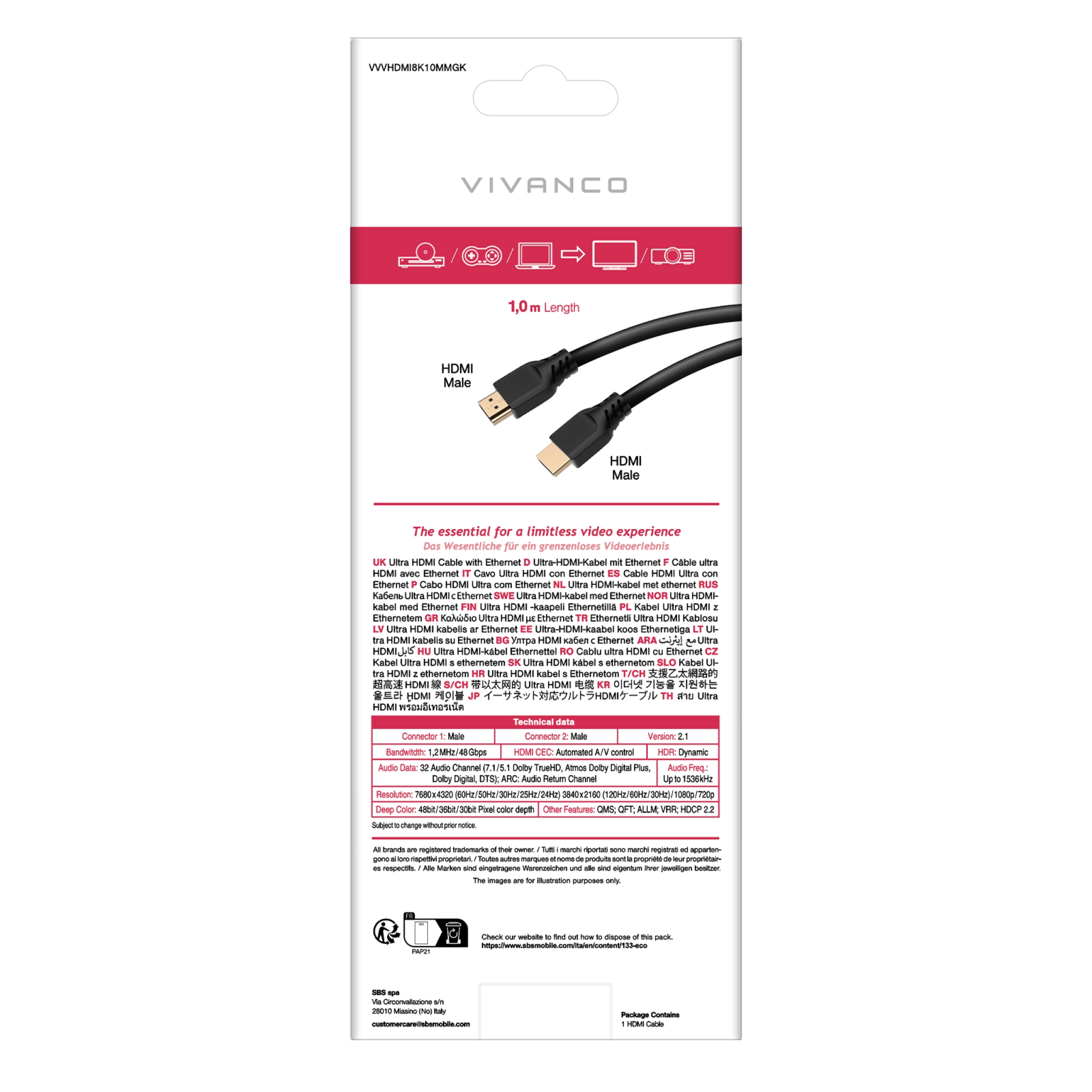 Vivanco HDMI 2.1 cable for 8K