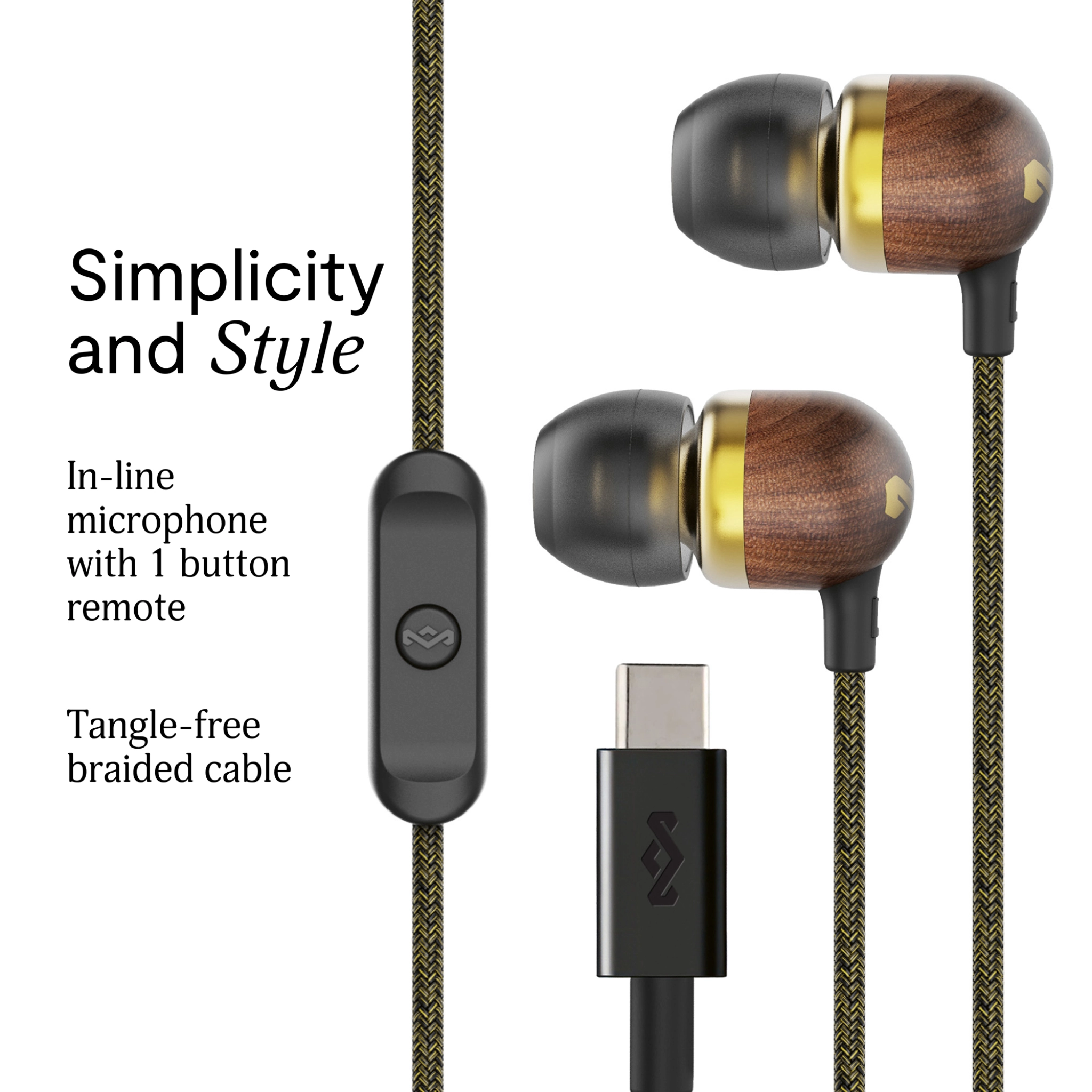 Marley Smile Jamaica USB-C Earbuds. Brass