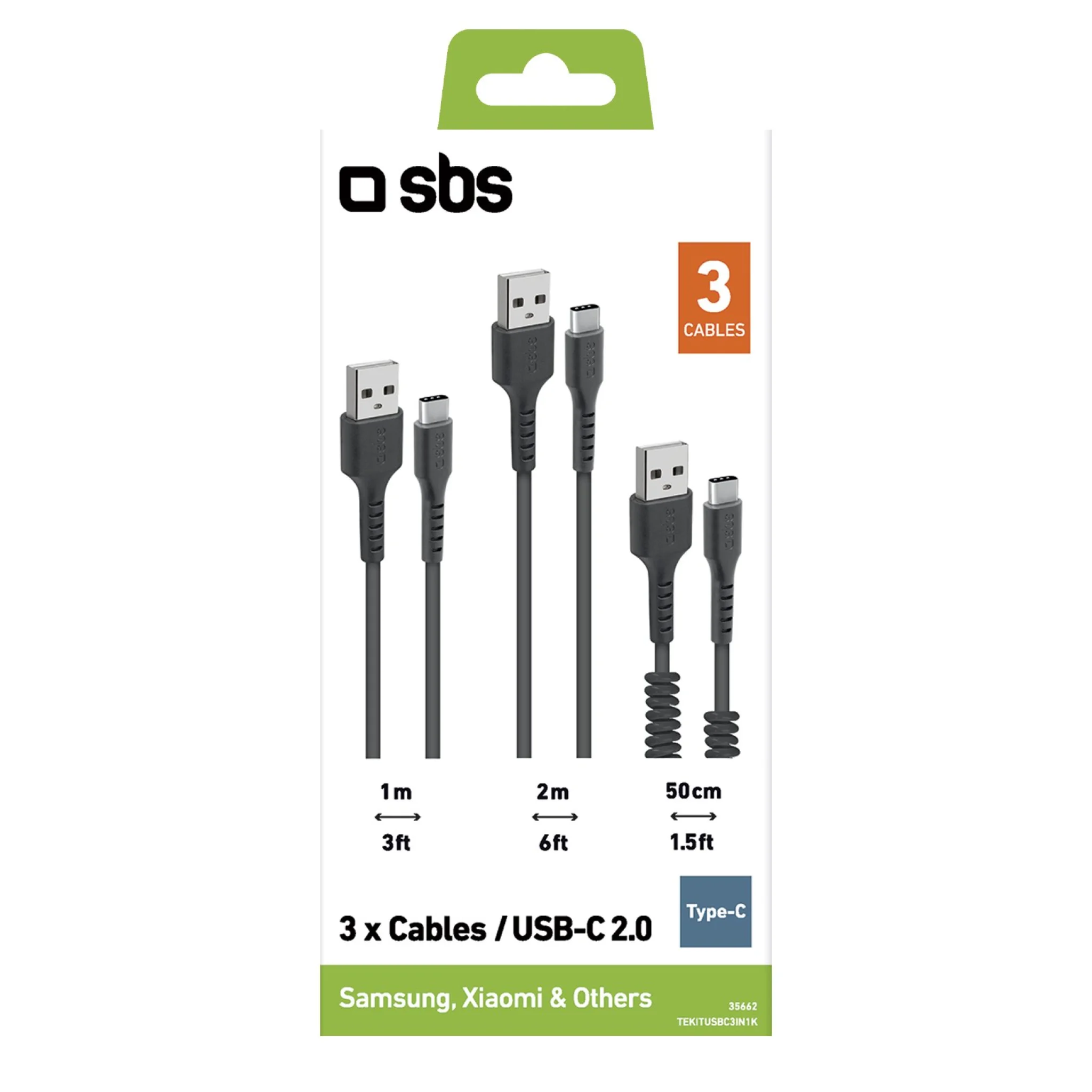 SBS 3-Pack USB C Cables. Black