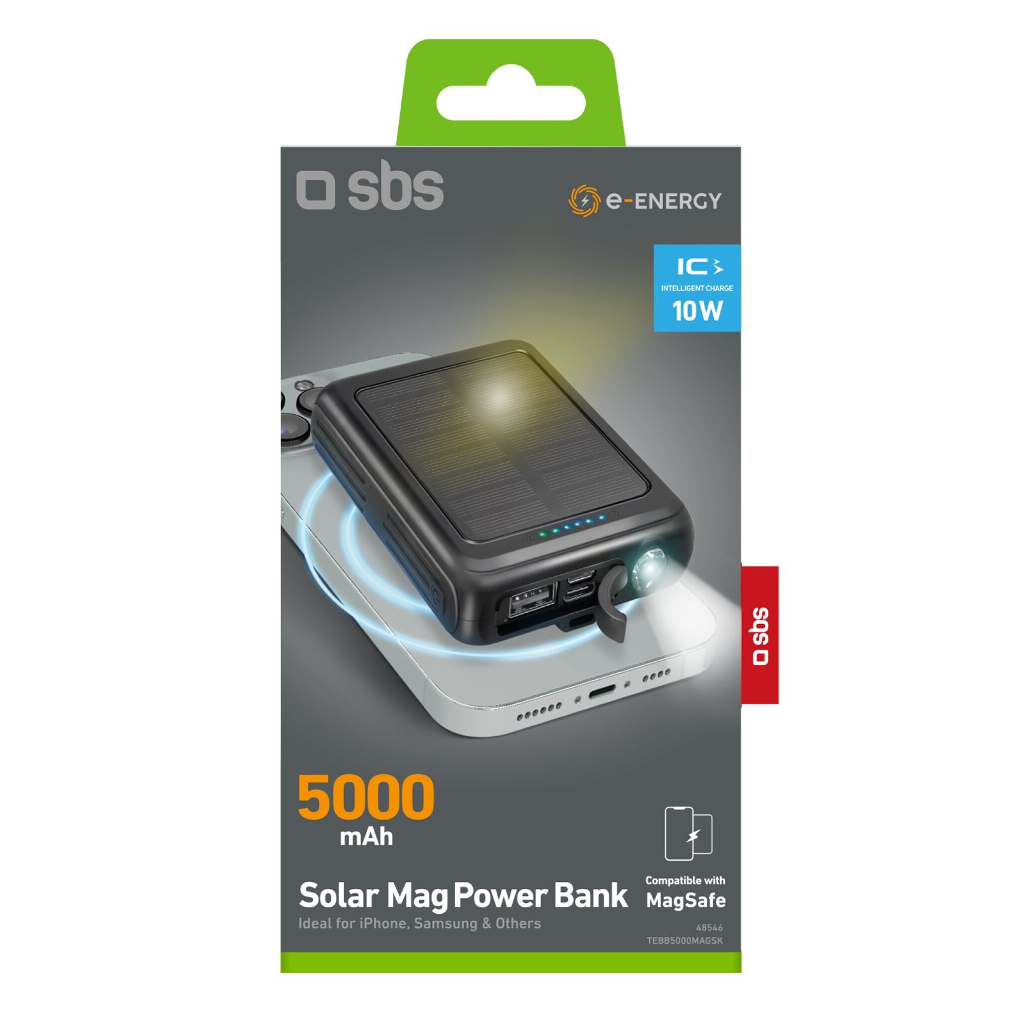 Sbs 5000mAh solar power bank. Black