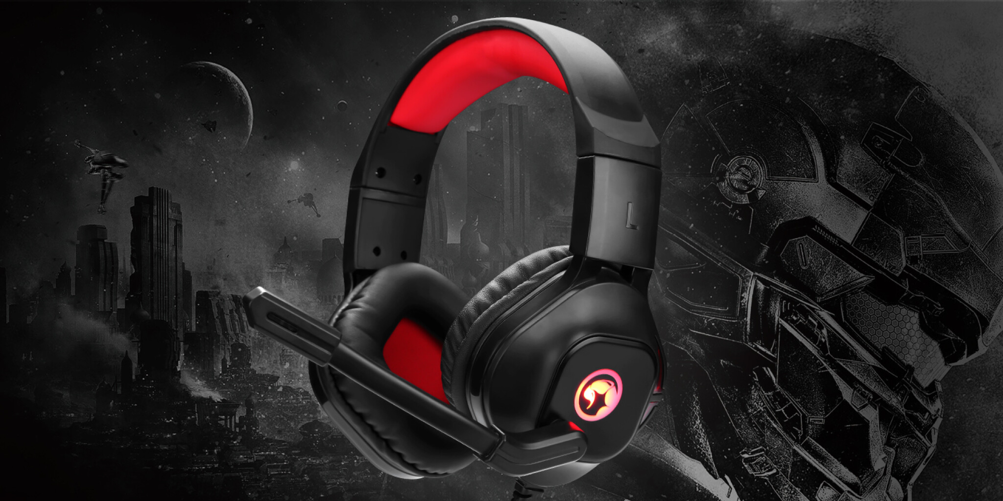 Marvo Gaming Headset w/mic. Black/red