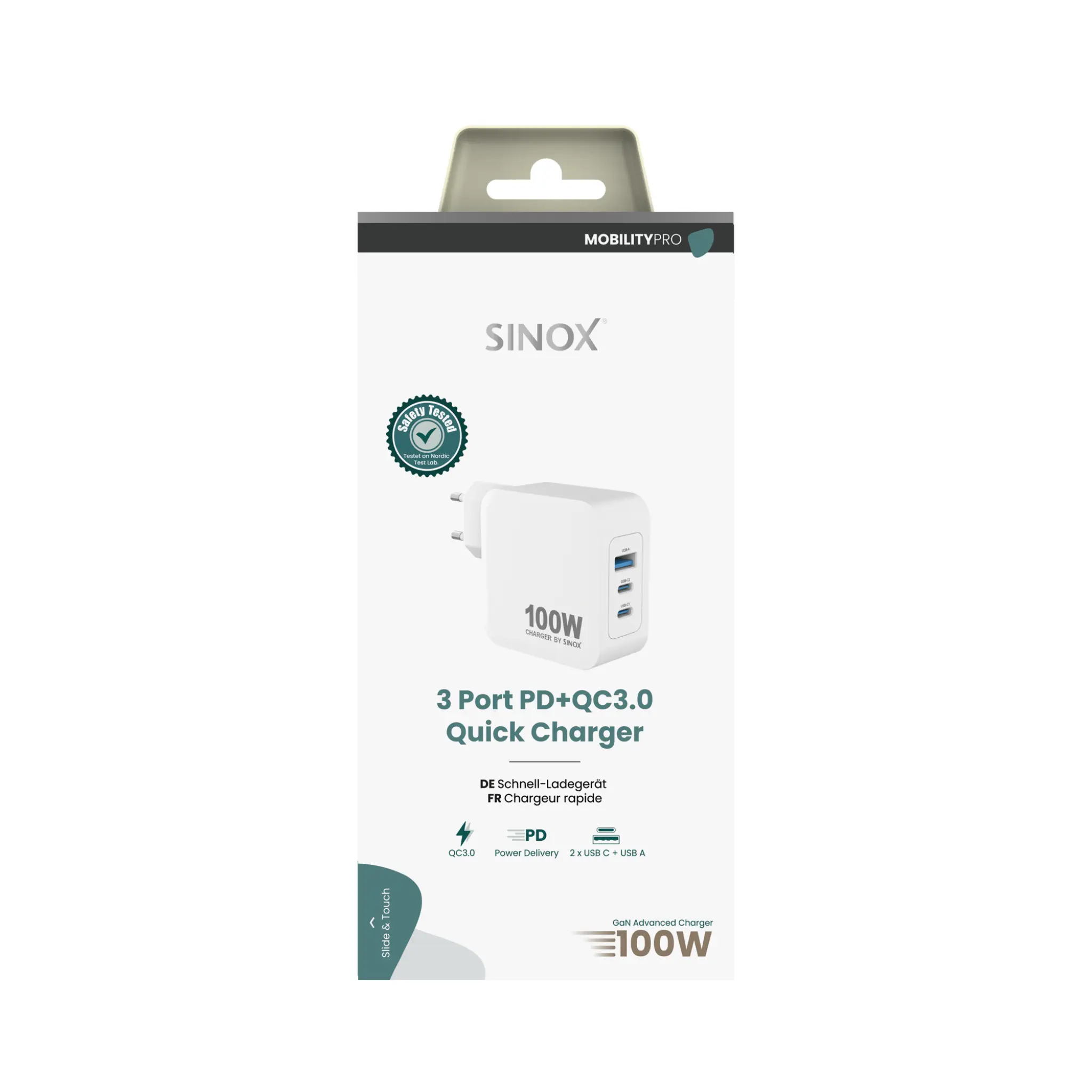 Sinox PRO Wall Charger 2xUSB-C 1xUSB-A PD 100W. White