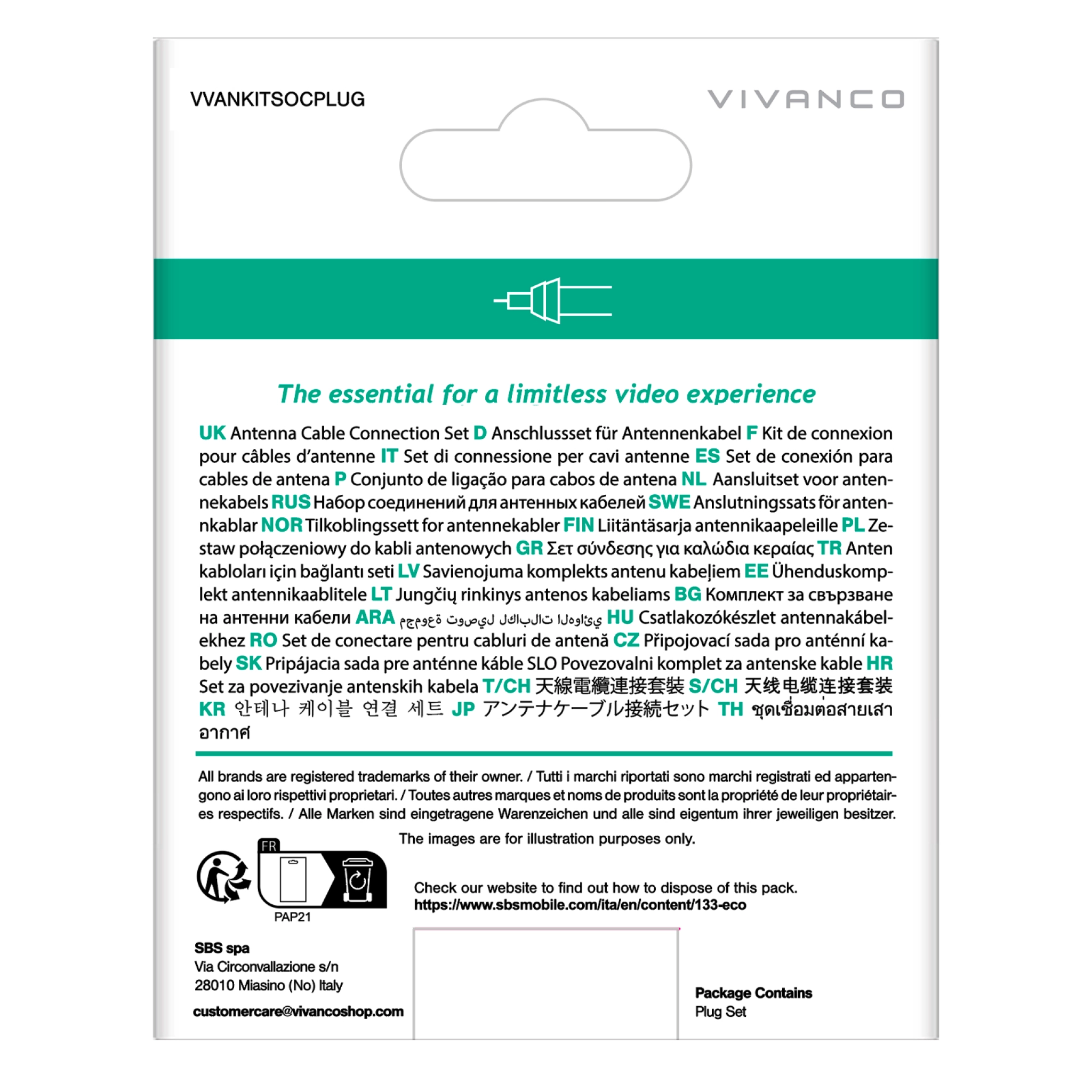 Vivanco Coaxial connector and socket set for 4.5 to 7.5 mm antenna cables