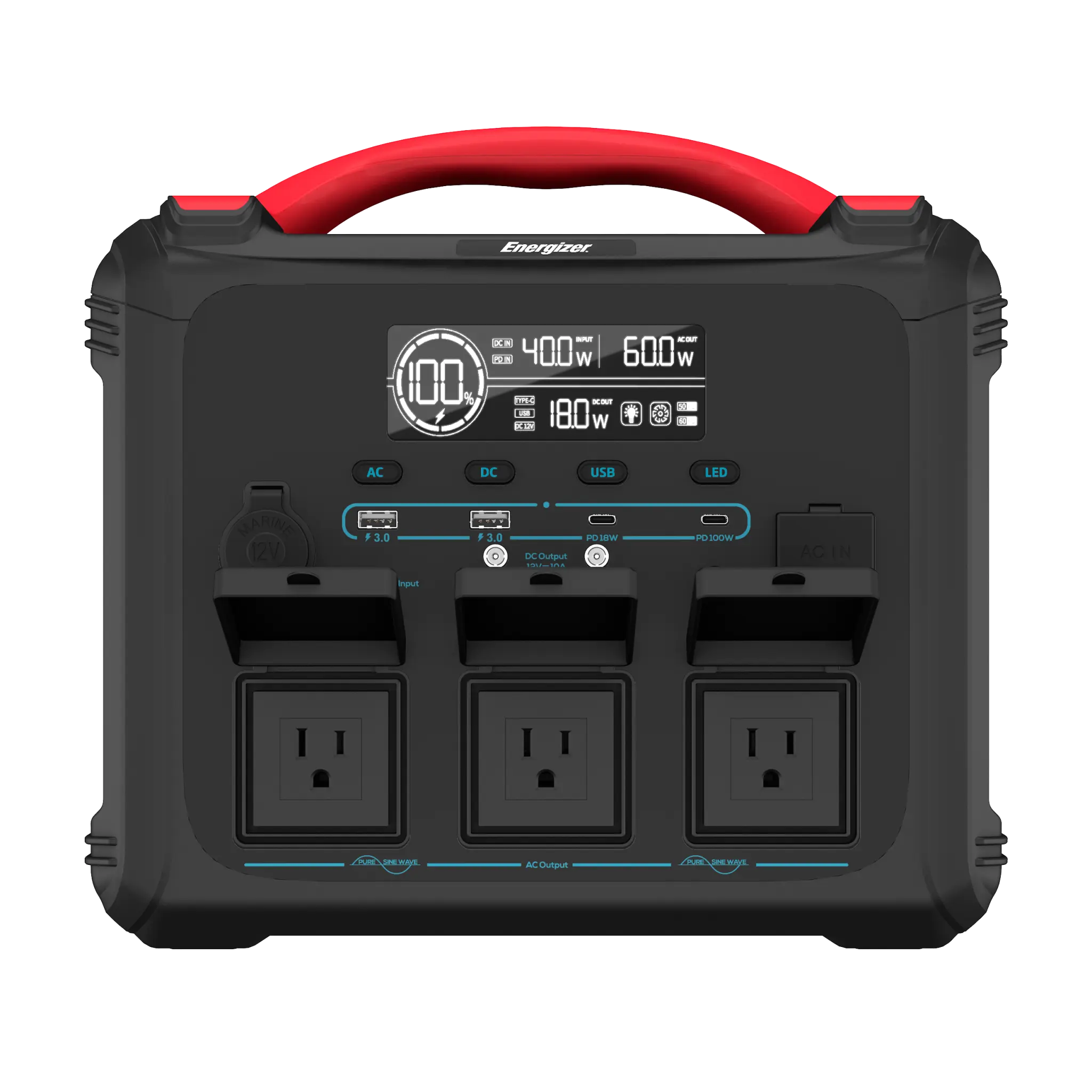 Energizer 1102Wh Portable Power Station with 2400W. Black