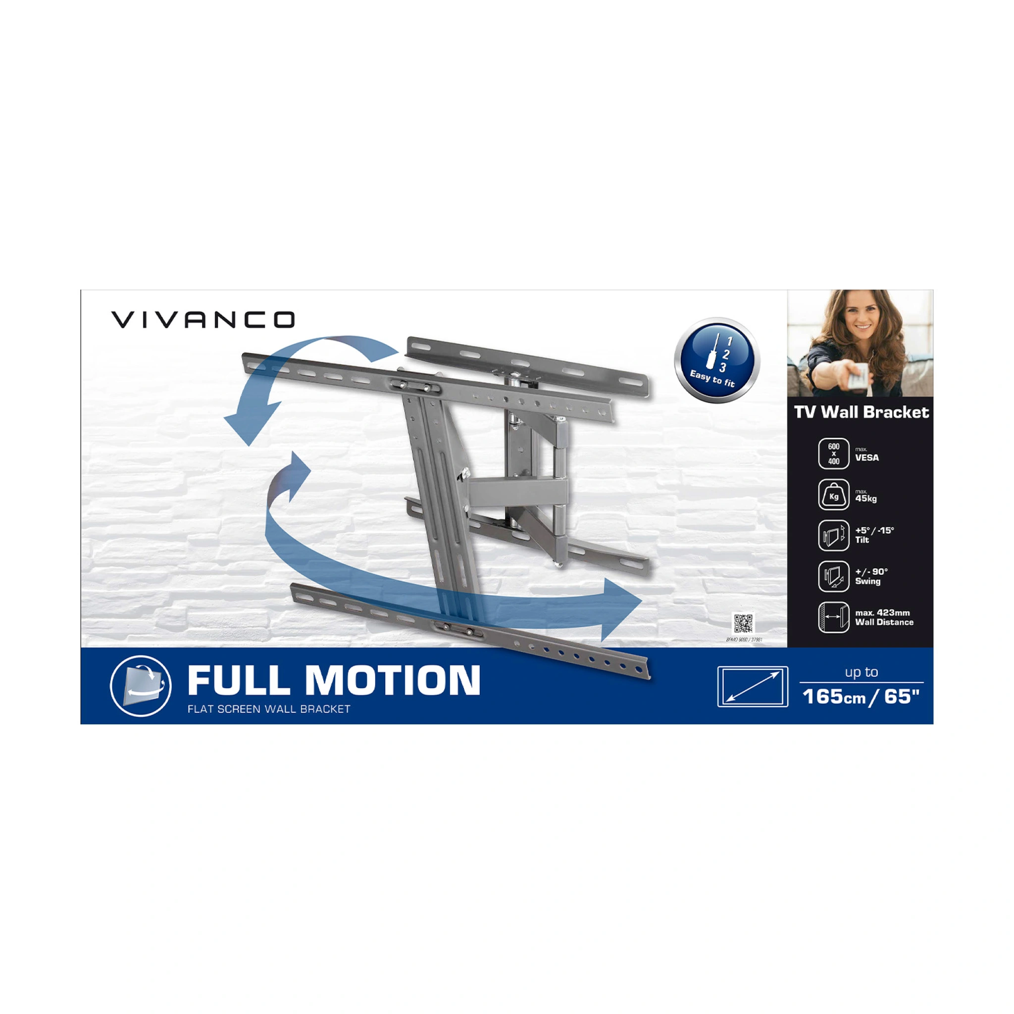 Vivanco TV Wall Mount, MOTION, 65", 45kg, VESA 600x400