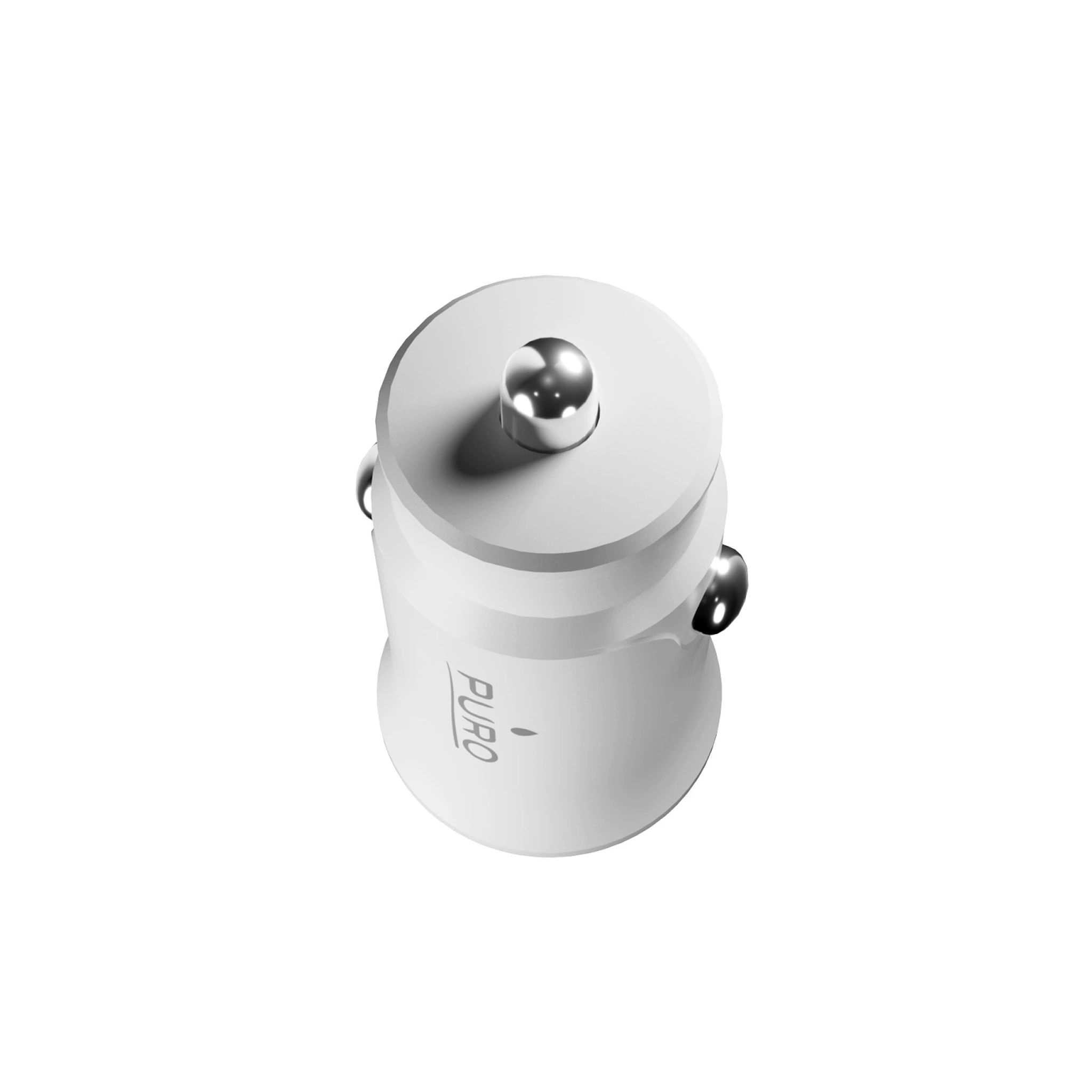 PURO Pro Lite car charger with 1 USB-A port and 1 USB-C port. White