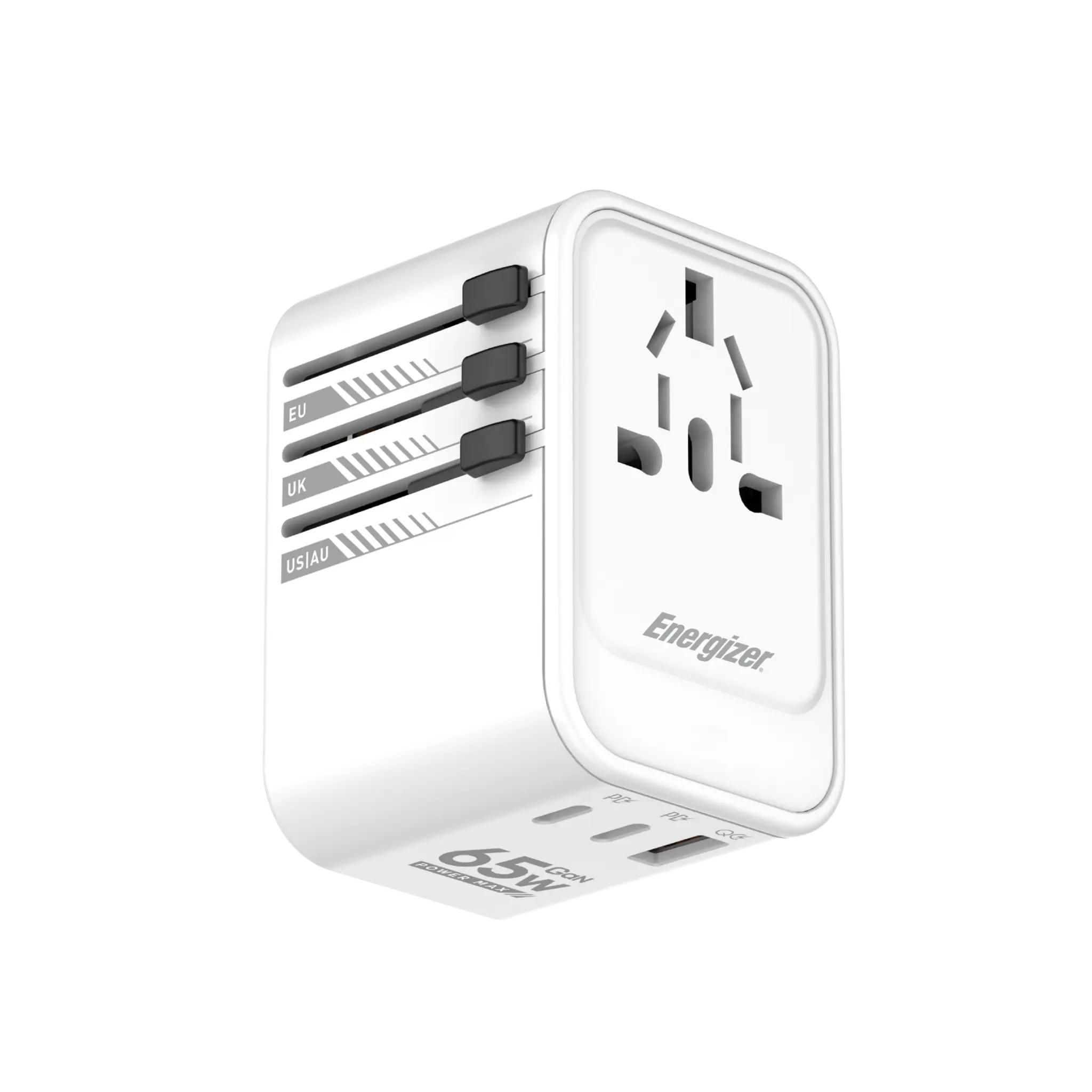 Energizer 65W Dual USB-C & USB-A Travel Charger. White