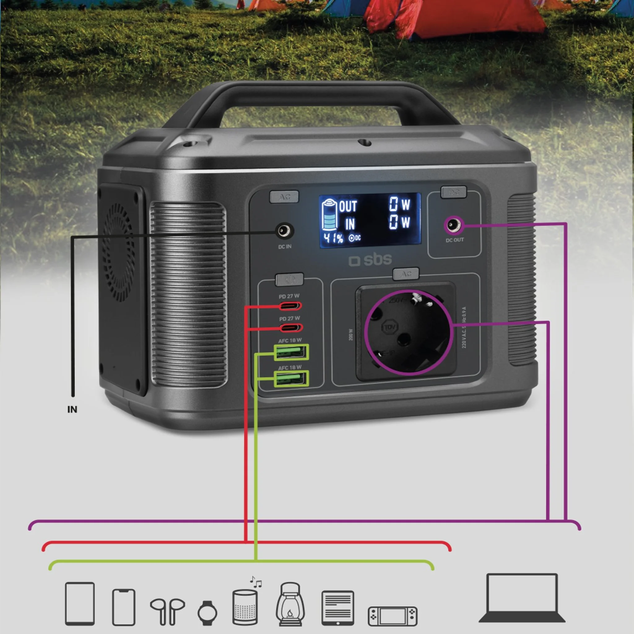 Sbs Portable 200W charging station. Black