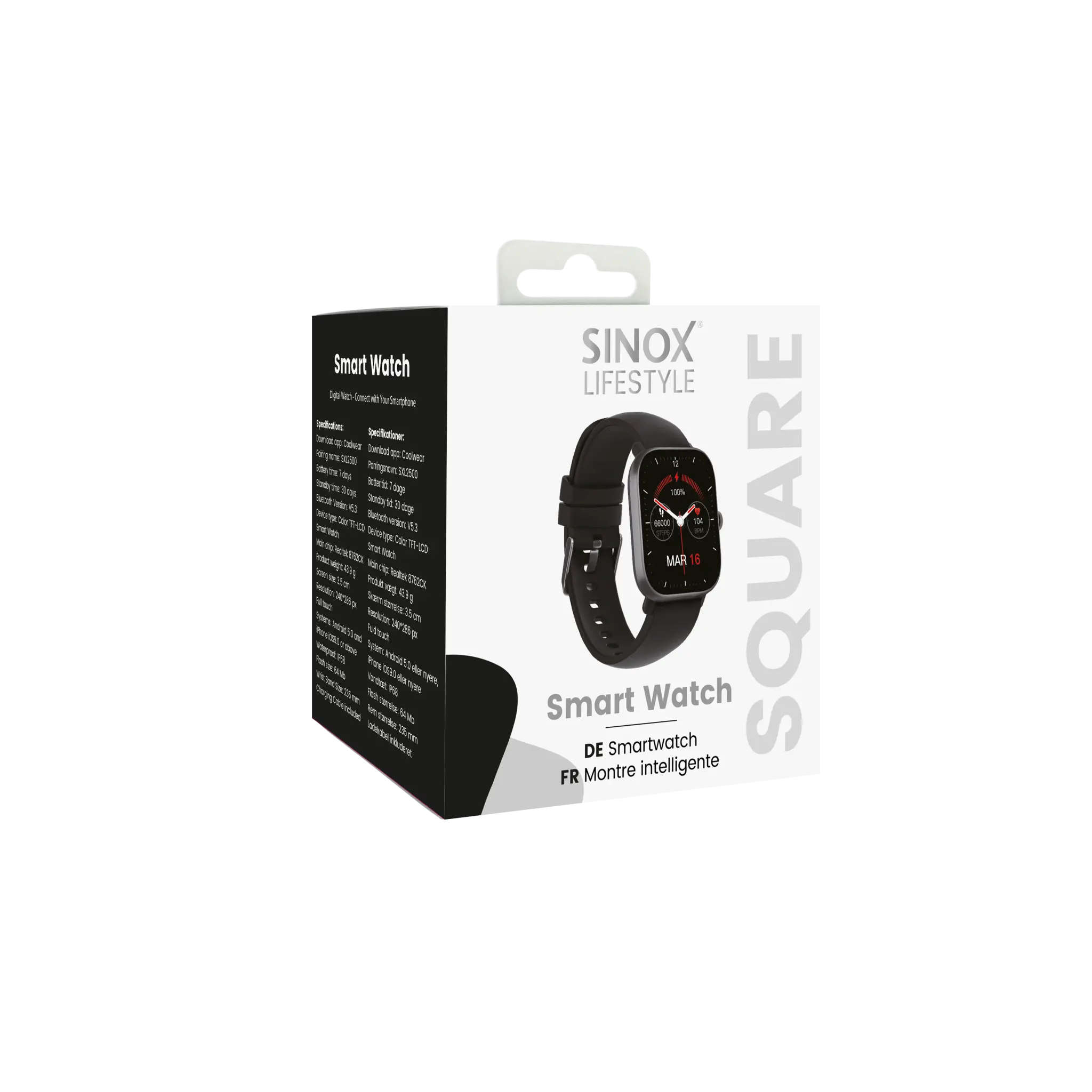 Sinox Lifestyle SQUARE Smartwatch. Black