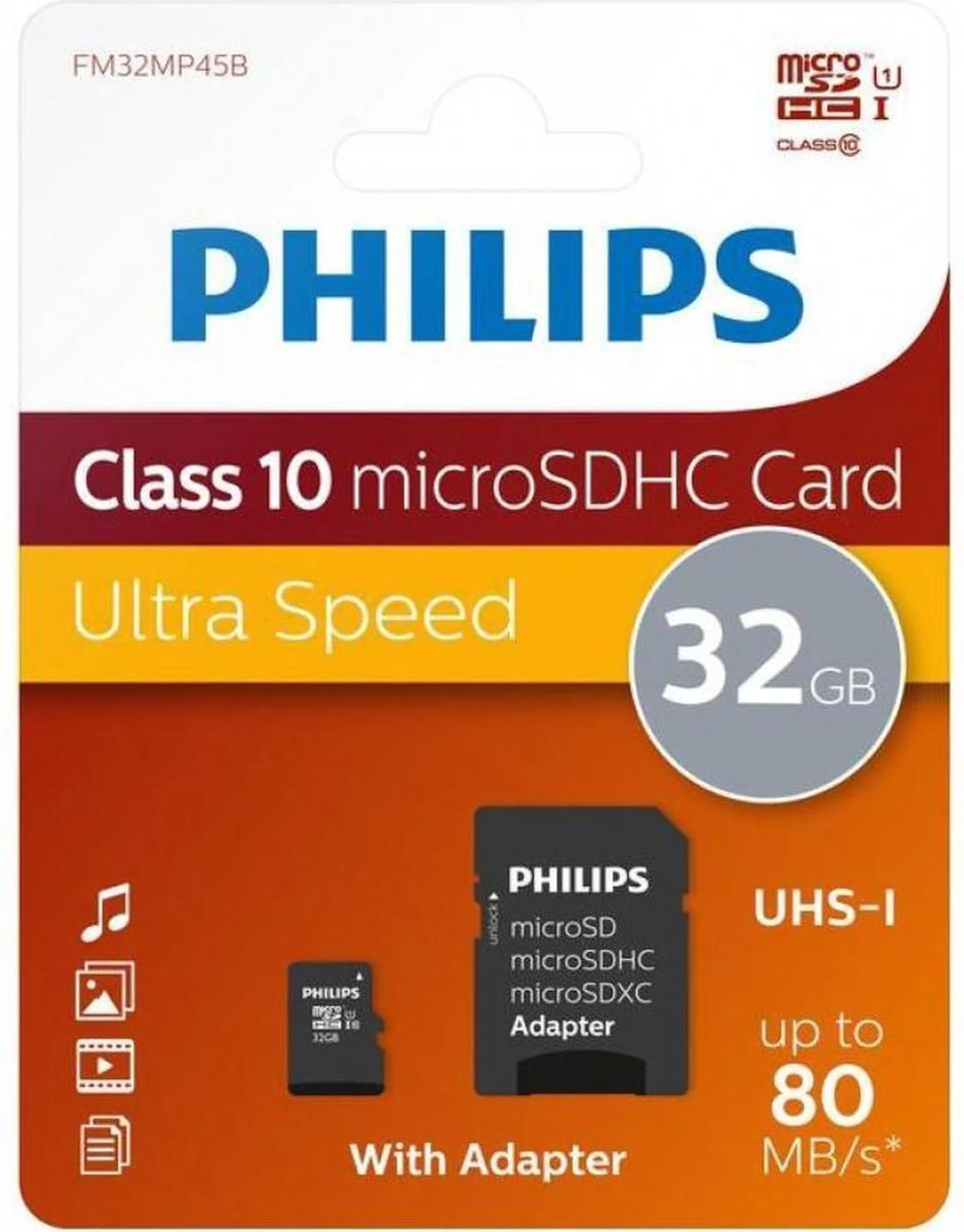 Philips Micro SDHC Card. 32GB Class 10 UHS-I U1
