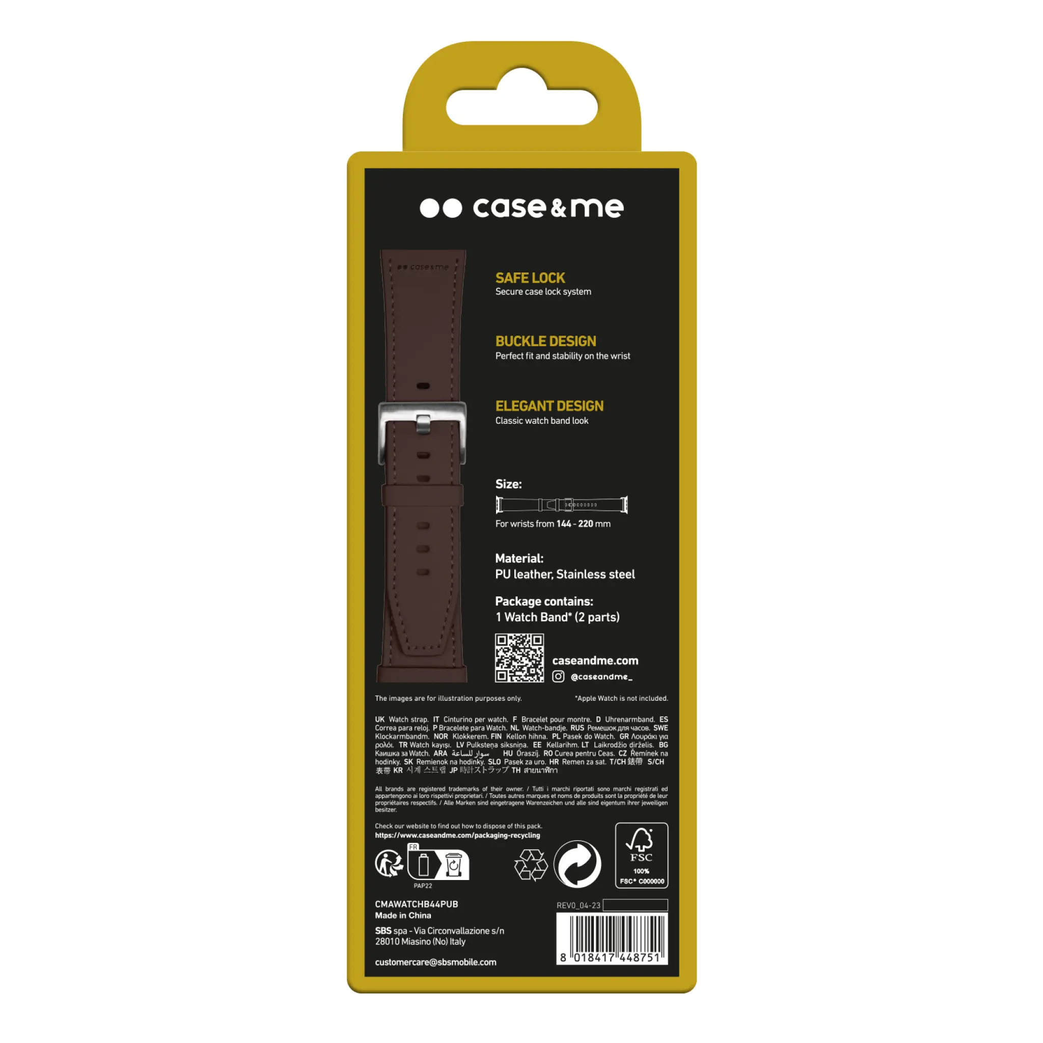 SBS Faux Leather Band for Apple Watch 42/44/45/49mm. Brown