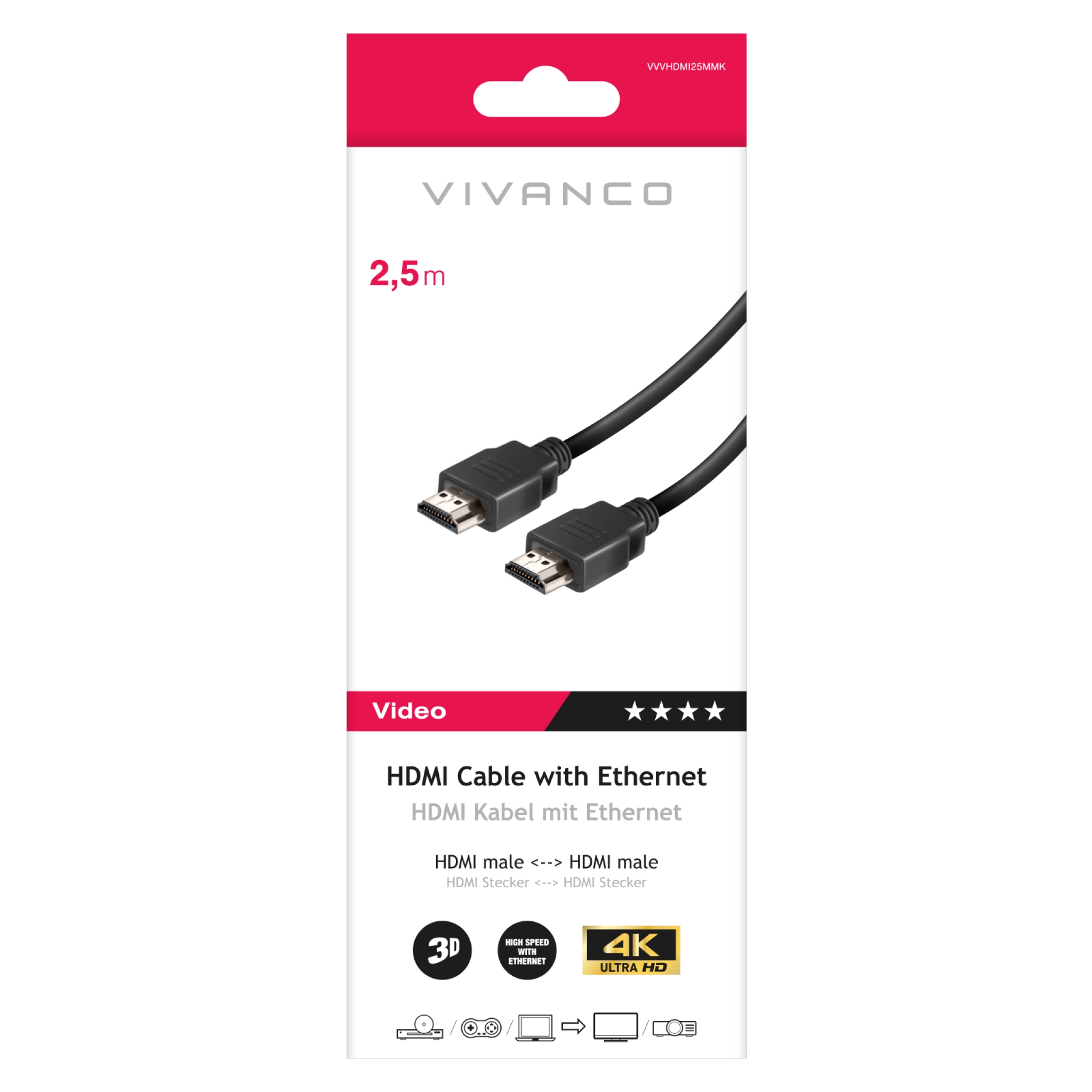 Vivanco HDMI Type A Cable for 3D and 4K Ultra HD