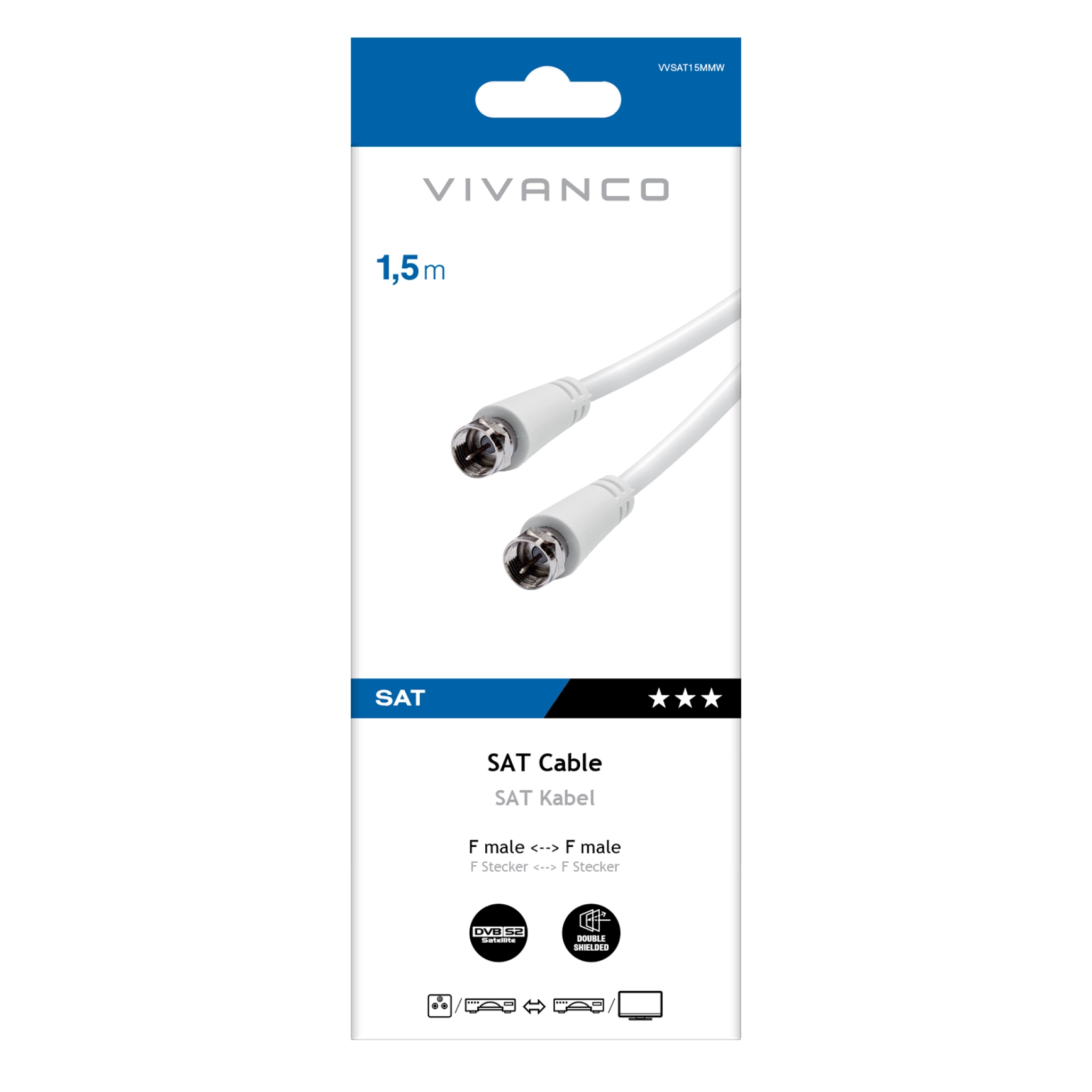 Vivanco Coaxial satellite cable Type F male to female