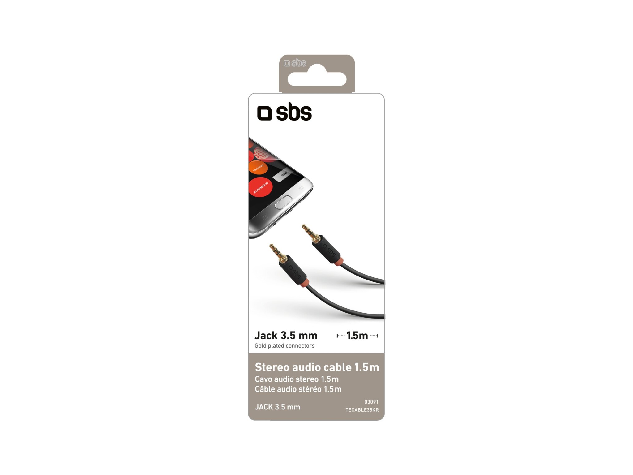 SBS Mini Jack Cable. 1.5m. Black