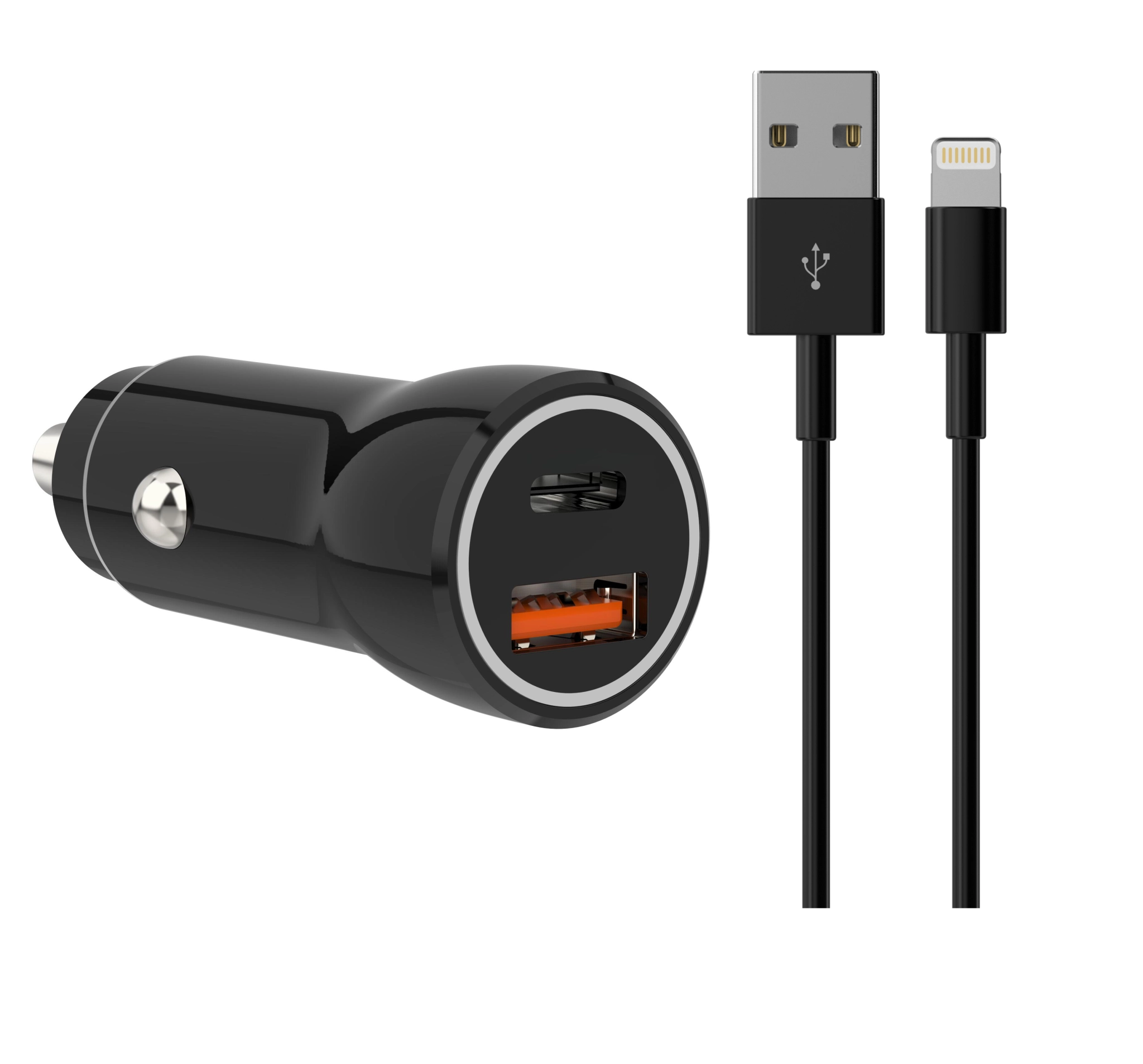 Sinox 12V Double Car Charger. USB A 18W + USB C 20W. Black