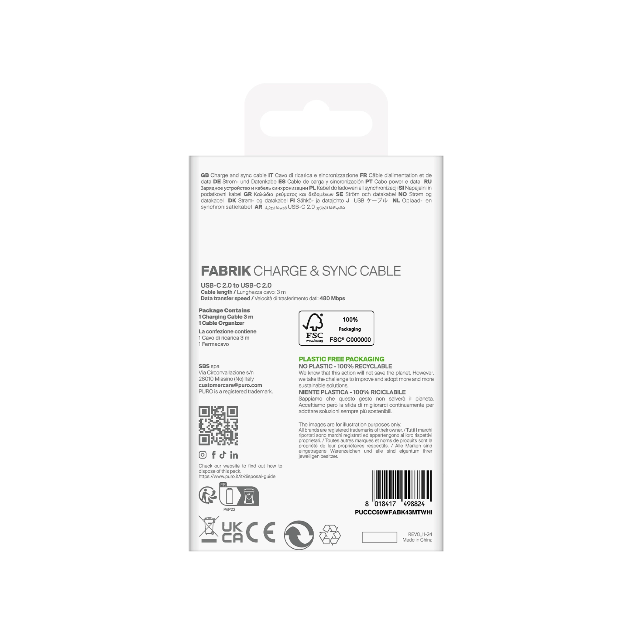 PURO Fabric cable "FABRIK" from USB-C to USB-C